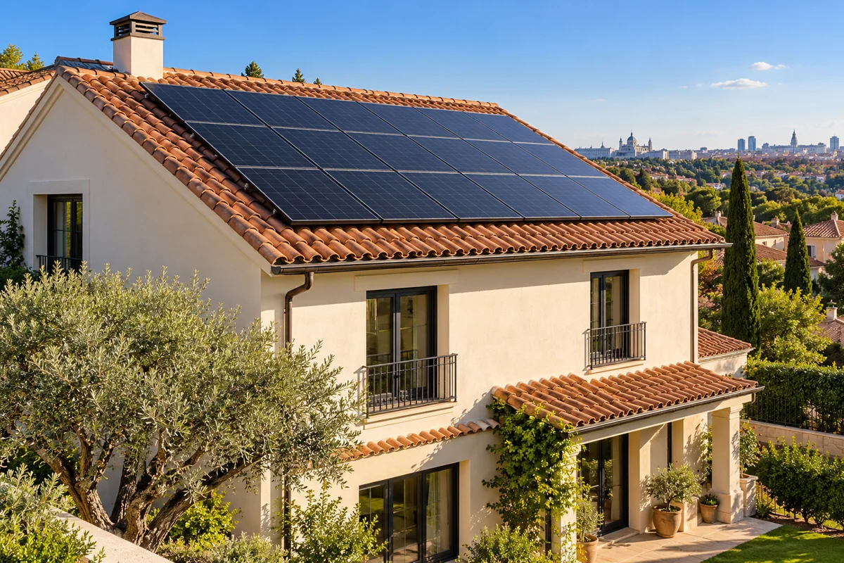 Vivienda con paneles solares fotovoltaicos instalados sobre cubierta